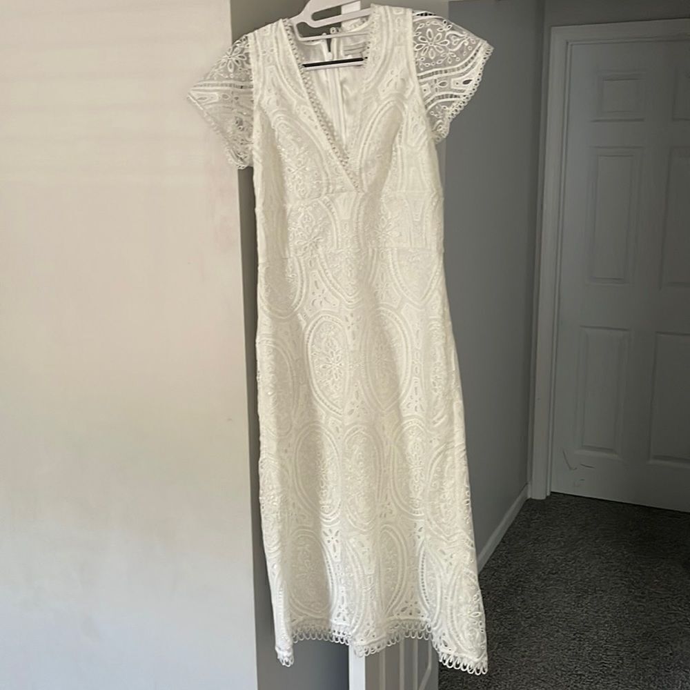 Monique Lhuiller white eyelet fully lined dress New without tag